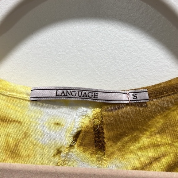 anthropologie Language Los Angeles Mustard Yellow Tie Dye Short Sleeve Shirt - Picture 5 of 8
